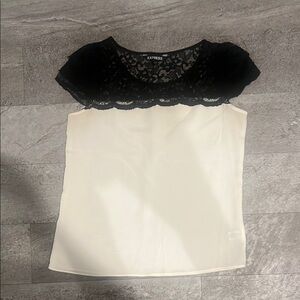 Express ivory blouse with black lace accent size small